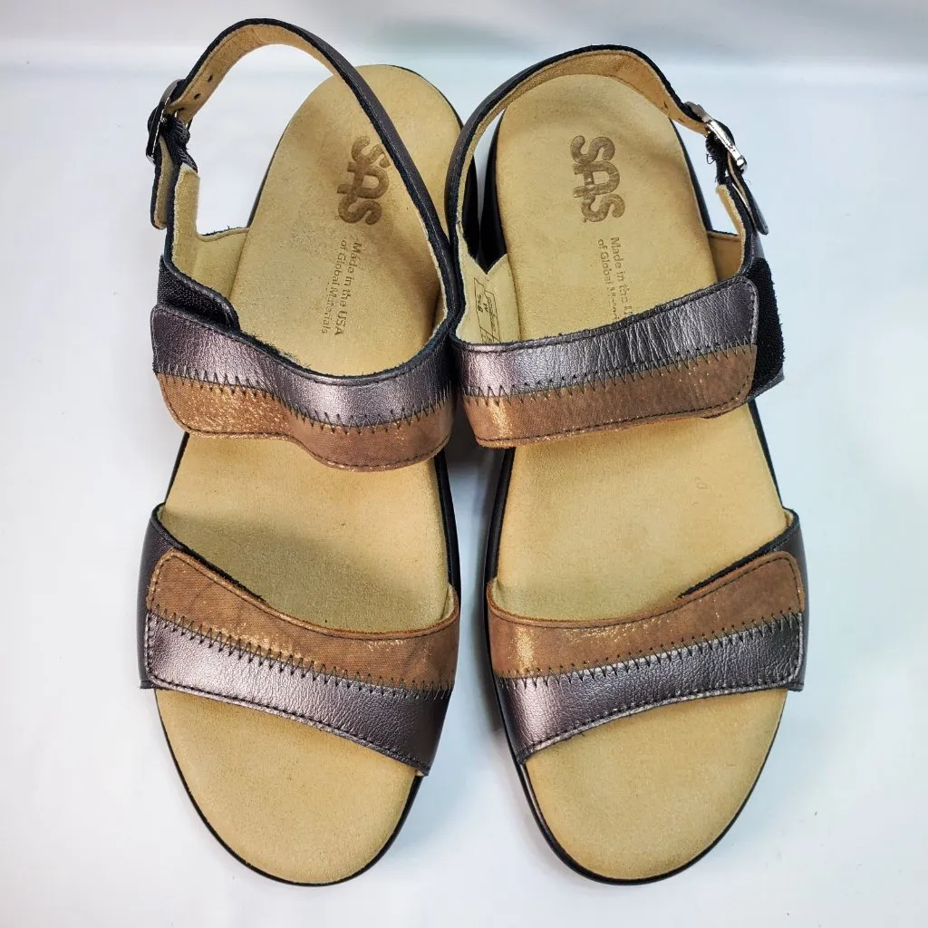 SAS Women's Shoes Nudu Sandal Dusk 8.5 M Bronze‎ Metallic Pewter Comfort Strap Silver - Image 2