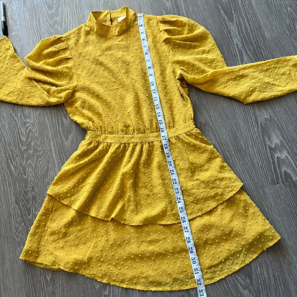 Dress Small Ruffle Mini Swiss Dot Mustard Yellow - Image 7