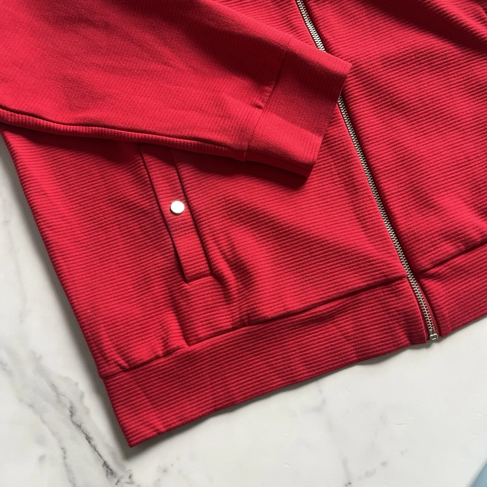 Tommy Bahama Knit Ottoman Jacket Red Zip-Up Size XL Preppy Colorful Coastal Logo - Image 6