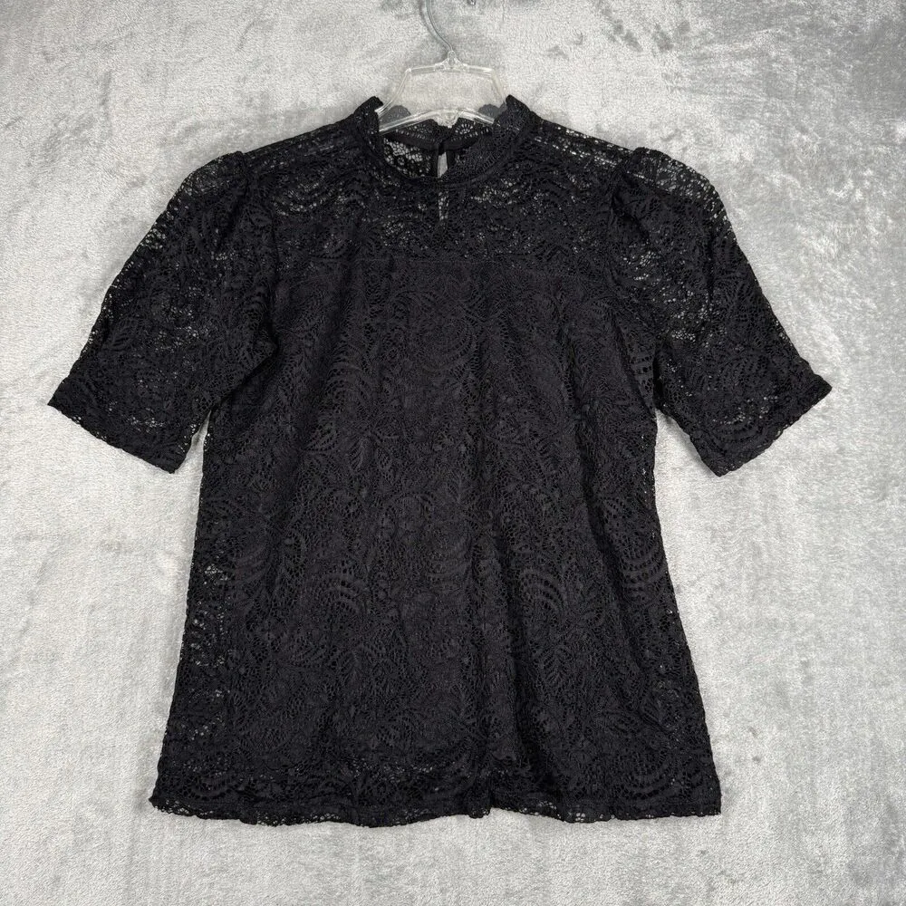 Adiva Shirt Womens Medium Black Lace Blouse Neutral Feminine Gothic Witchy Fairy - Image 2