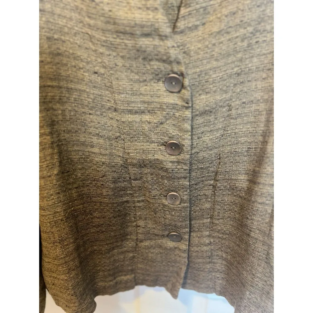 FLAX 100% Linen Woven Blazer Jacket Medium V-Neck Lagenlook Brown Boho Classic - Image 4