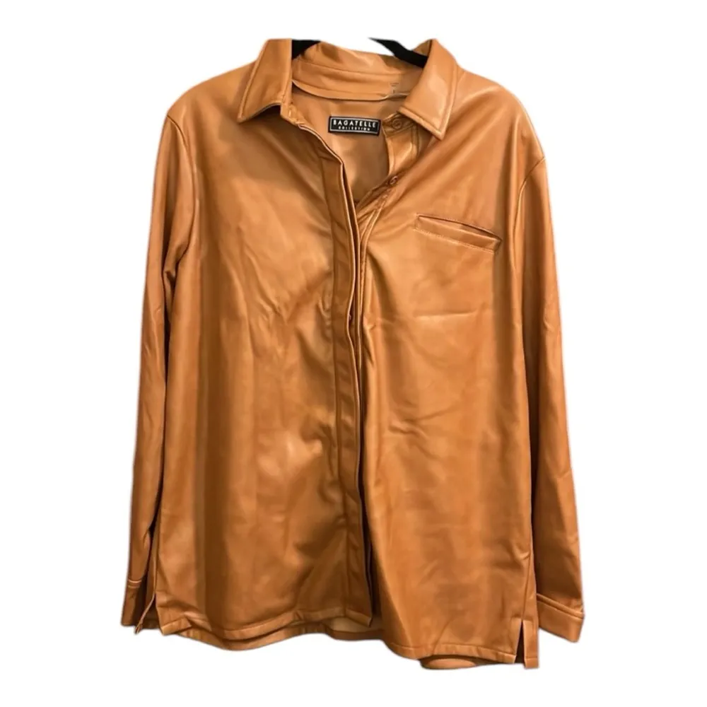 Bagatelle Collection Faux Leather Covered Button Down Shirt/Shacket - Image 2