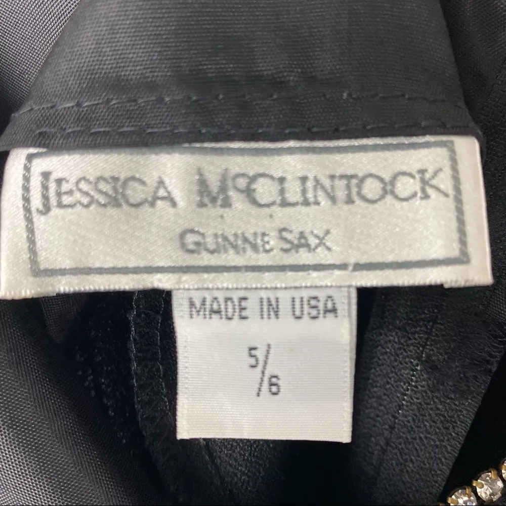 JESSICA MCCLINTOCK GUNNE SAX Black Spaghetti Straps Rhinestone Neckline Dress 2 - Image 3