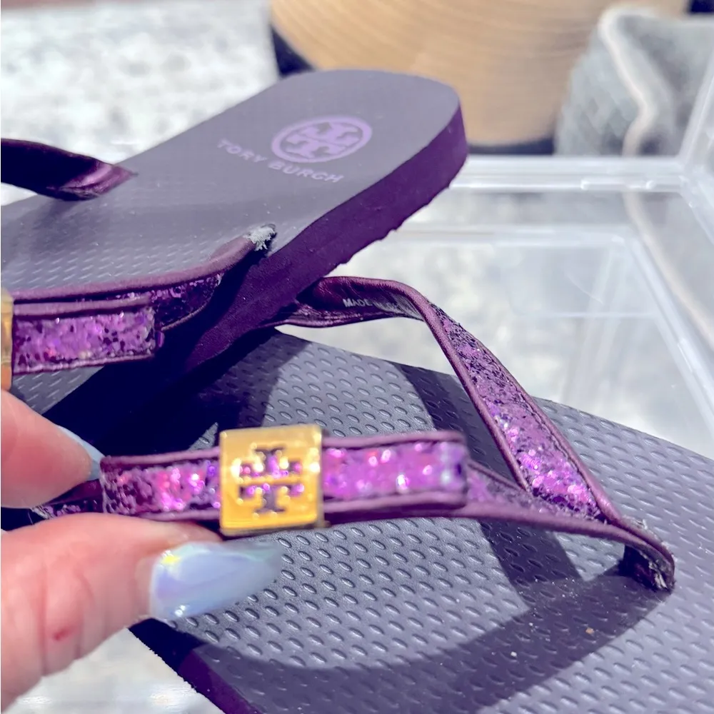 Purple Glitter Bow Flip Flops - Image 4