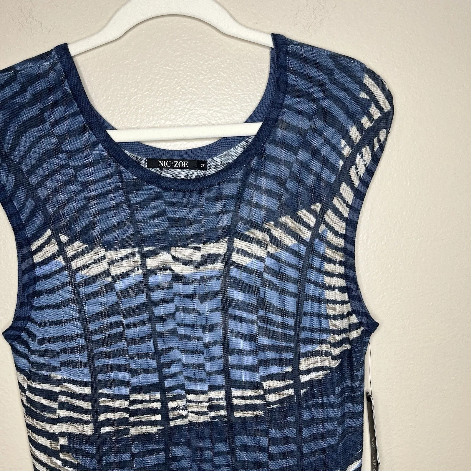 nic zoe dress Knit Abstract Art To Wear M Fit Flare NWT S191201 Blue Preppy Cute - Image 3