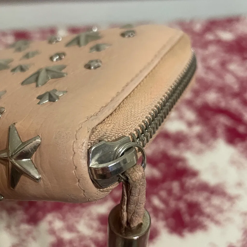 Jimmy Choo Jimmy Choi Studded Peach Leather Wallet - Image 7