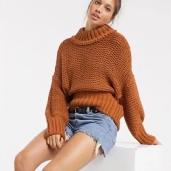 Free People My Only Sunshine Chunky Knit Turtleneck Sweater Tuscan Earth Large - Image 13
