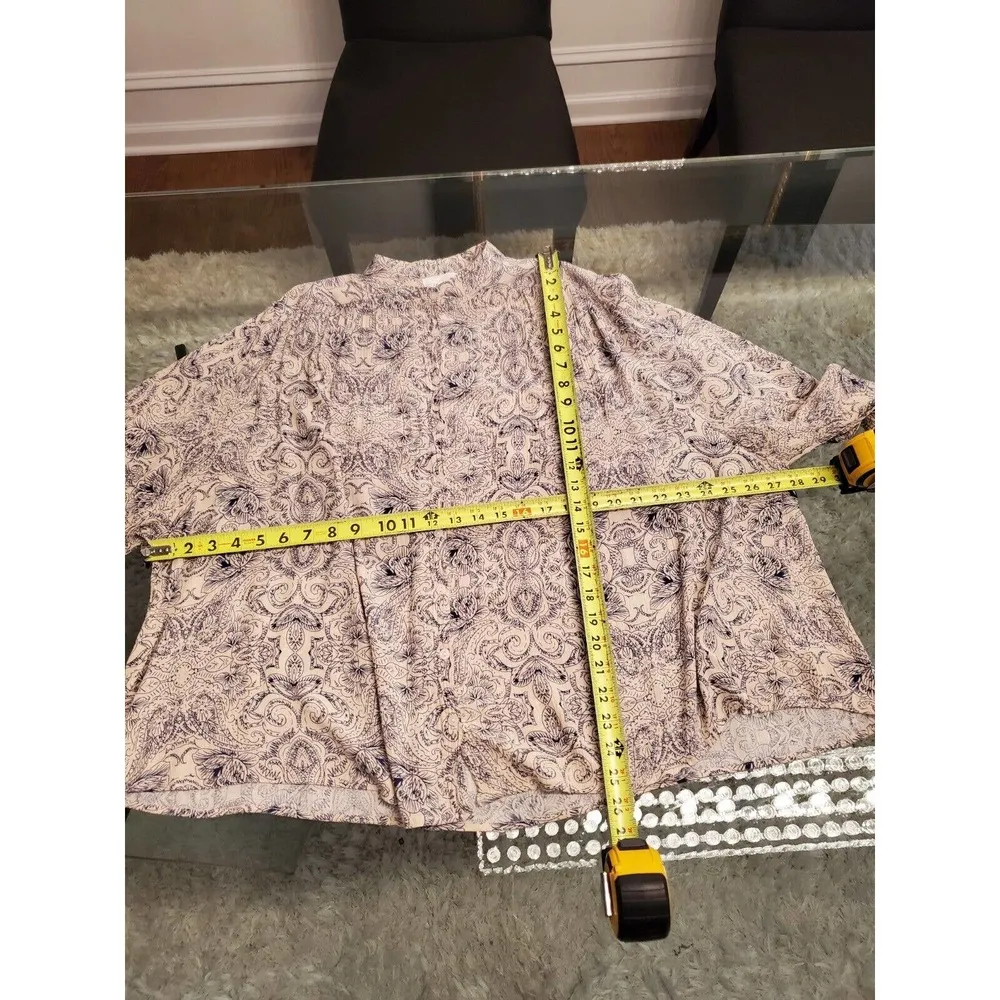 Blu Heaven Women's White Blue Paisley Rayon Long Sleeve Button Down Shirt Medium - Image 10