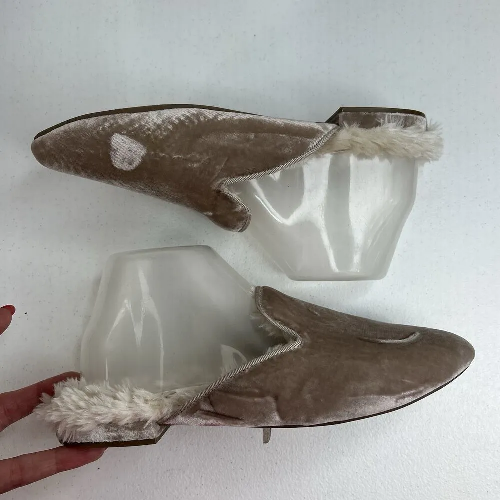 Birdies Size 9 Classic Phoebe Slippers Cream Velvet Faux Fur Slide Shoes Women's Tan - Image 5