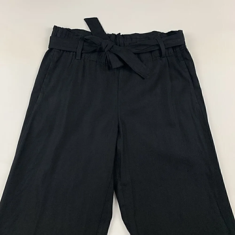 J. Jill Black Linen Belted High Rise Wide Leg Capri Pant S - Image 2