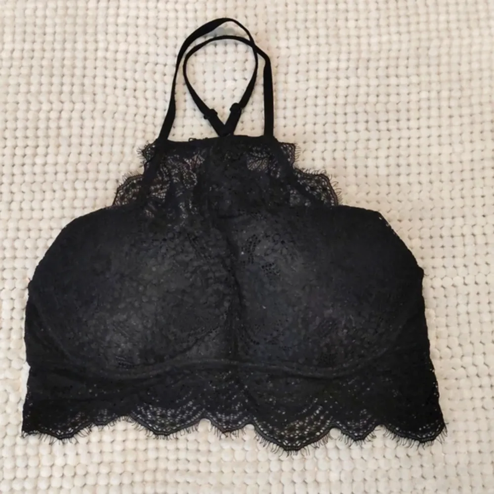Victoria's Secret PINK Halter Bralette Bra Black Lace Cutout Racerback Small EUC - Image 3