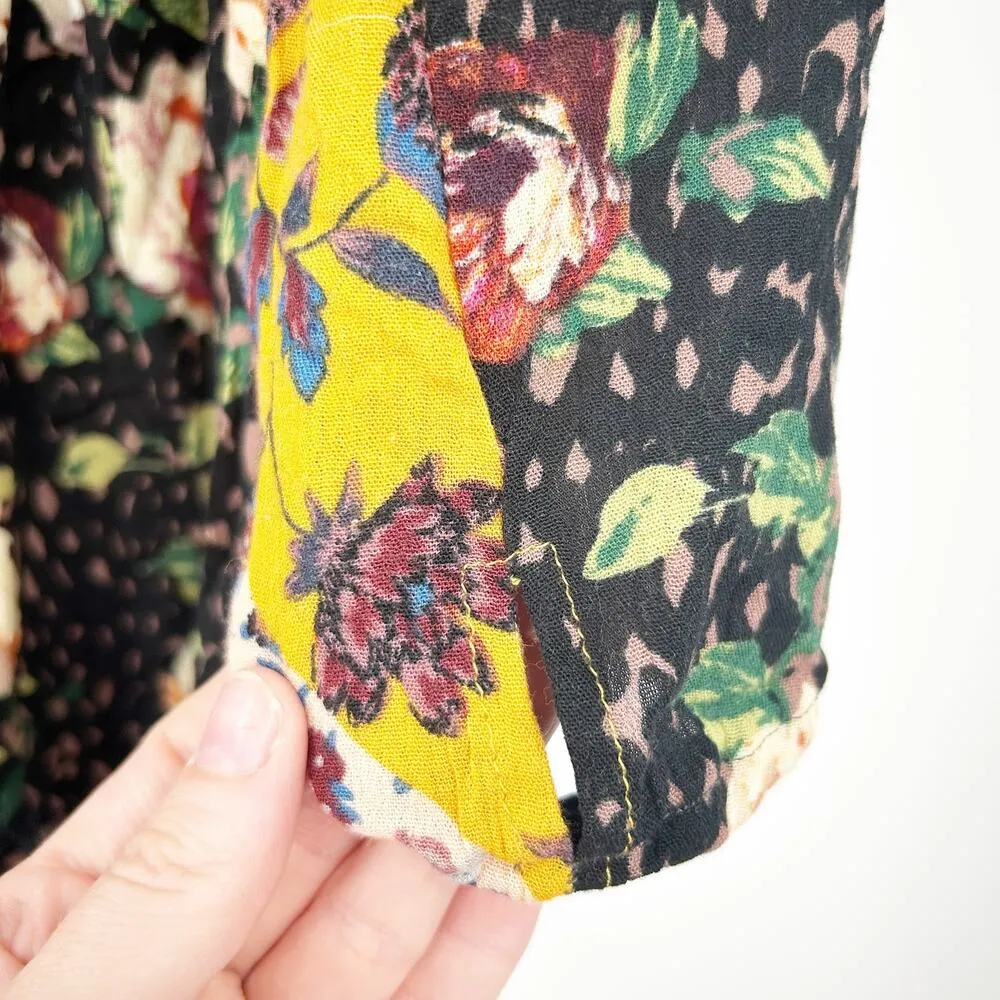 Oddy Womens Boho Peasant Artsy Mixed Floral Long Sleeve Peplum Top Blouse Size S - Image 7