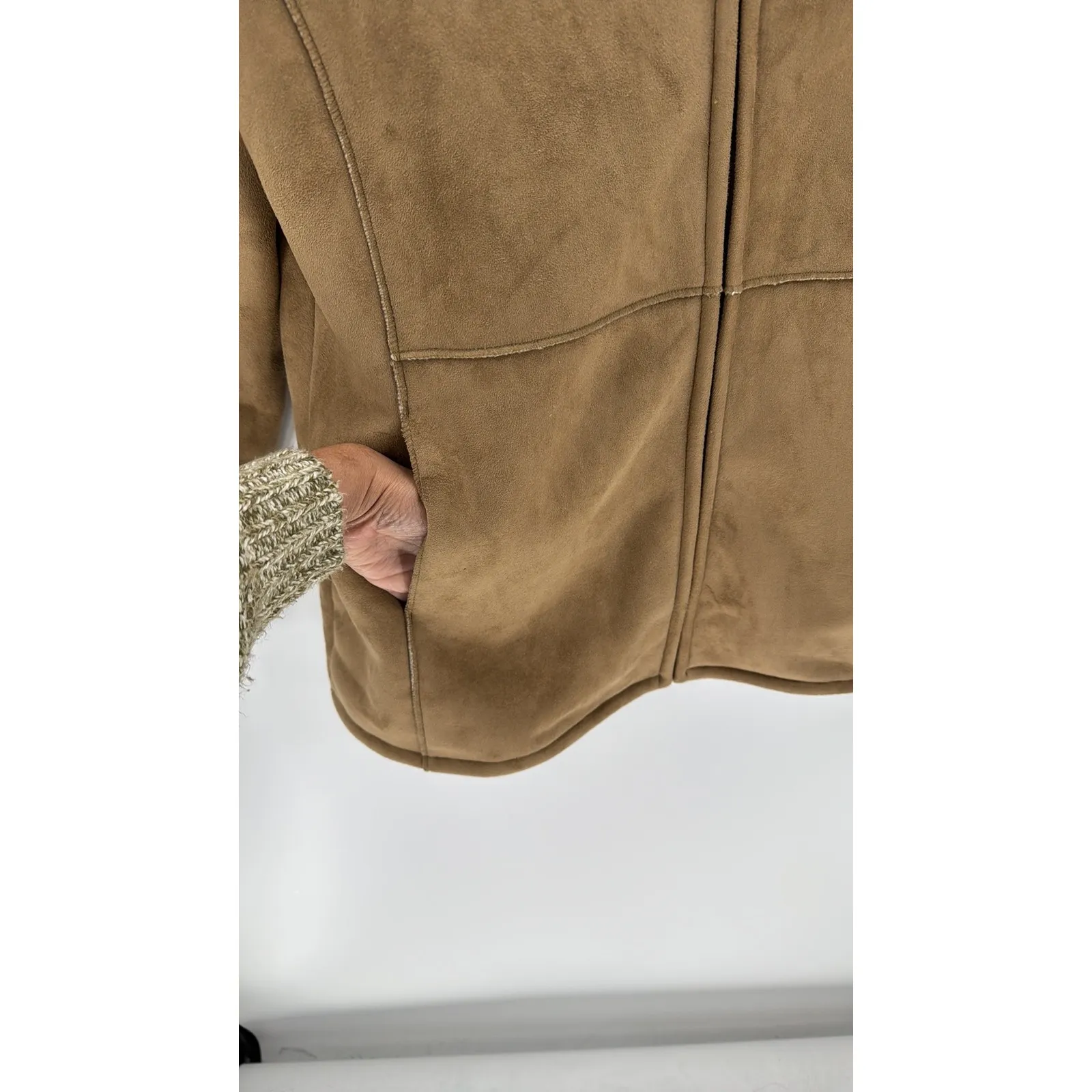Shaver Lake Faux Suede Sherpa Lined Jacket size xl Front Zip Tan Exposed Seams - Image 5