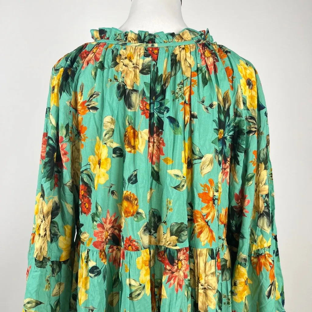$398 NWOT Johnny Was Tulum Relaxed Tiered Floral Teal Mini Dress Multicolor Sz S - Image 7