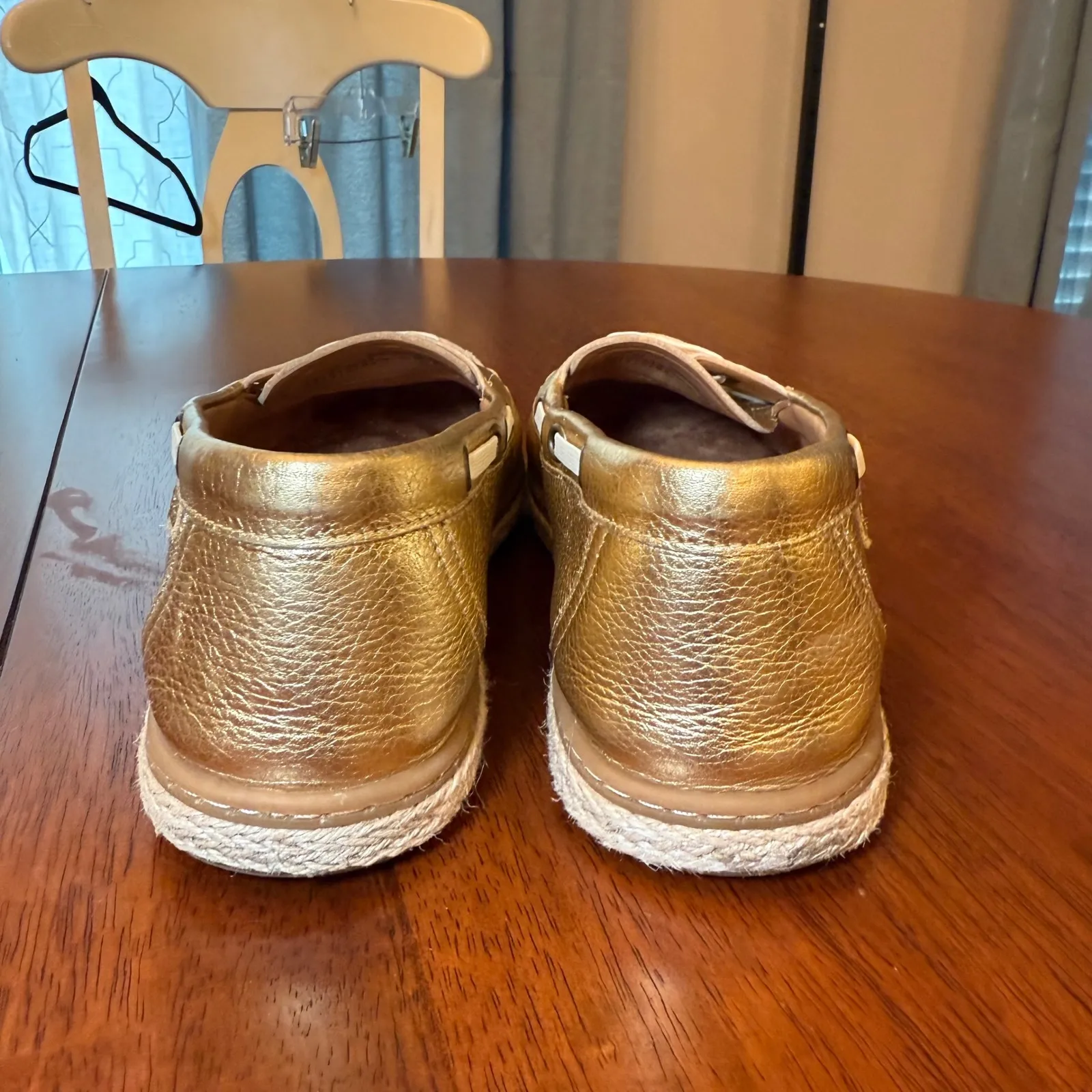 Vionic Bay Summer Loafer Boat Shoe Slip On Gold Leather‎ Jute Trim Size 10 - Image 4