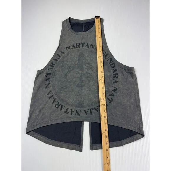 Nartana Sundara Gray Acid Wash Split‎ Back Tank Top Spiritual Geometric Design Size L - Image 2