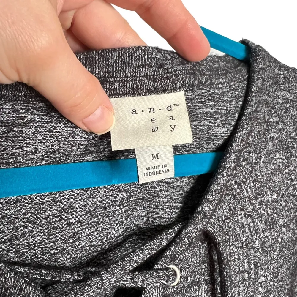 Charcoal Heather Gray Lace Up Neckline Blouse - Image 7