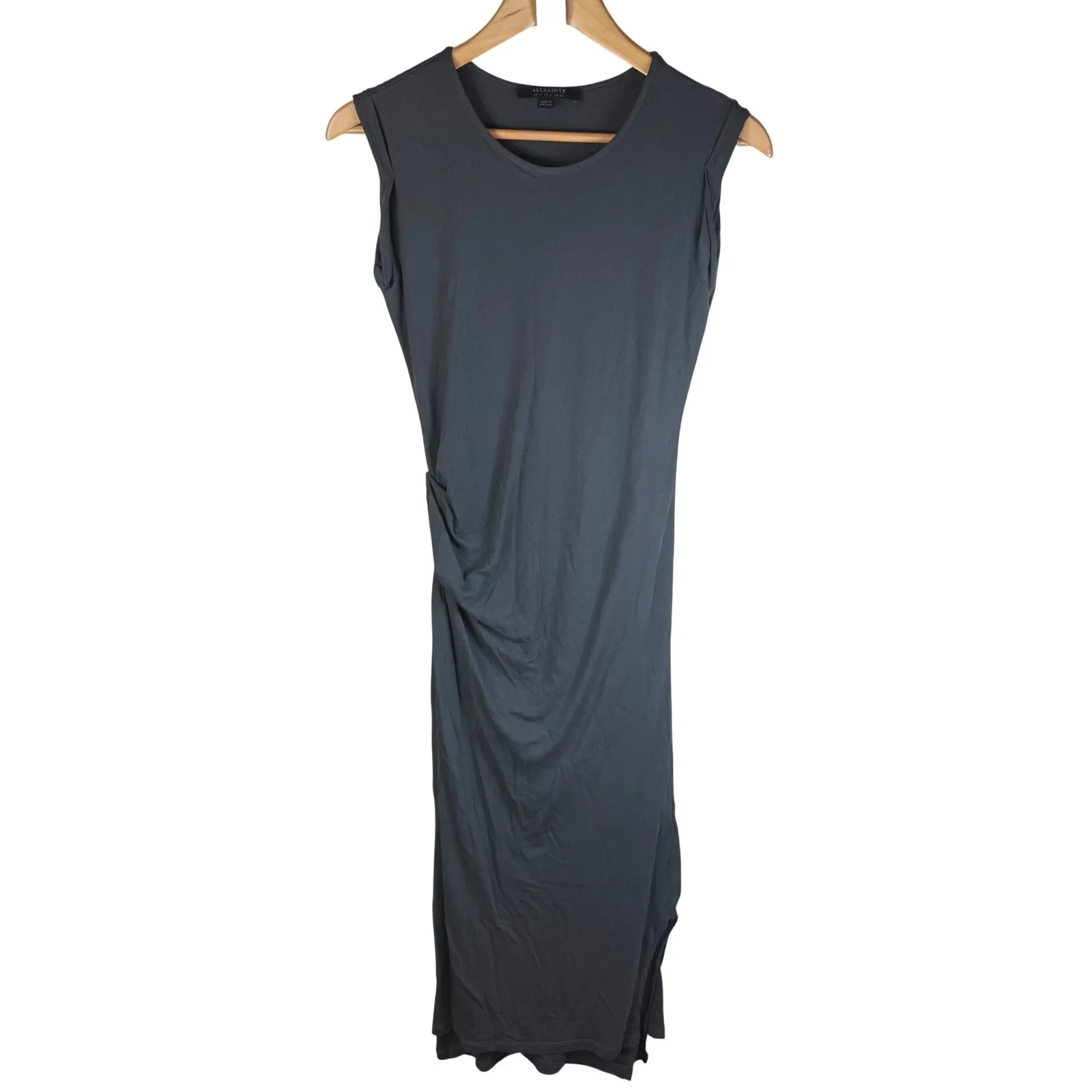 ALLSAINTS Gamma Grey Sleeveless Ruched Midi Dress Size 2 Travel Formal Wear Gray - Image 3