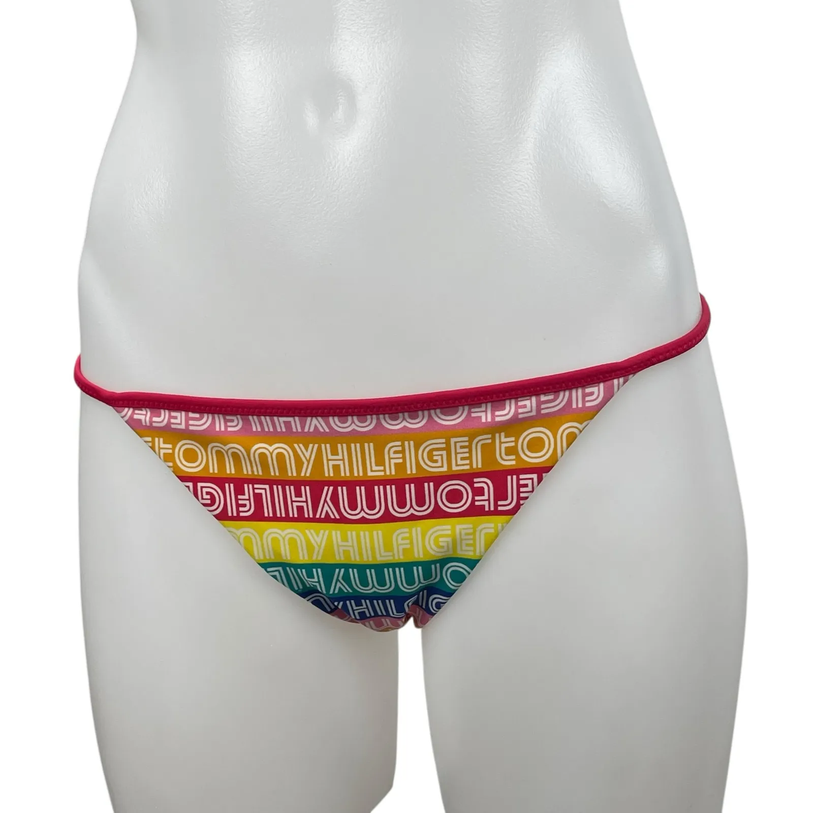 Tommy Hilfiger Rainbow Triangle Fixed Colorblock Graphic Sleeveless Bikini Set M - Image 3