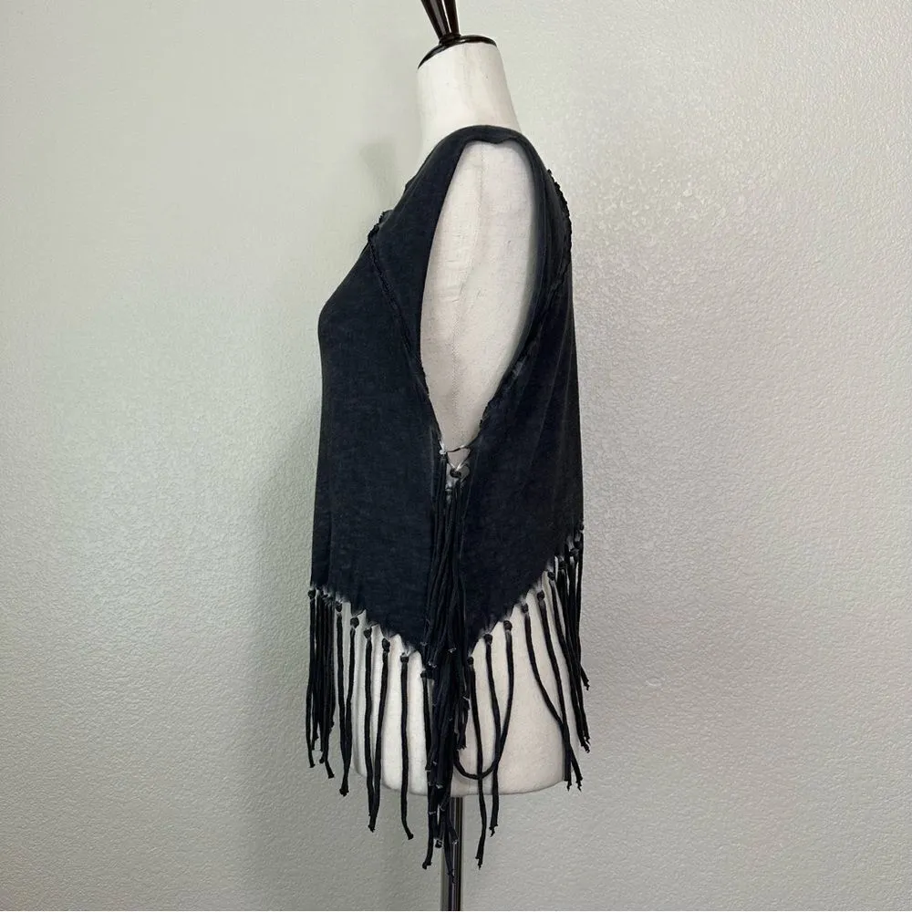Urban Outfitters Ecote Boho Gray Mineral Wash Fringe Crop Top - Image 4