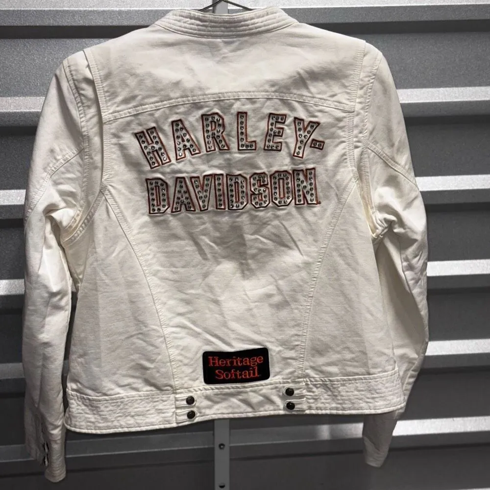 HARLEY DAVIDSON Motorcycle White Jacket Women's Size Large - Image 11