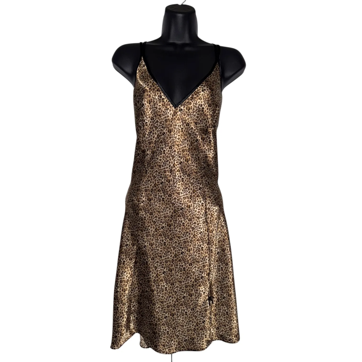 Leopard Print y2k Double Strap Silky Chemise Slip Dress Lingerie Size M - Image 2