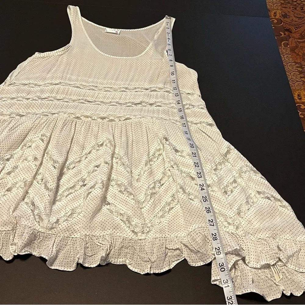 Intimately Free People Size XS White Black Polka Dot & Lace Sleeveless Top *FLAW - Image 3