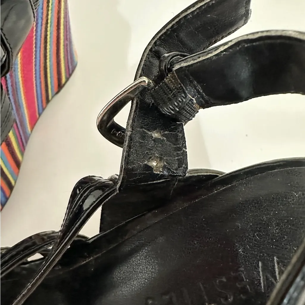 Westies Black with Multicolored Stripe Platform Wedge Sandals Size 9 - Image 11