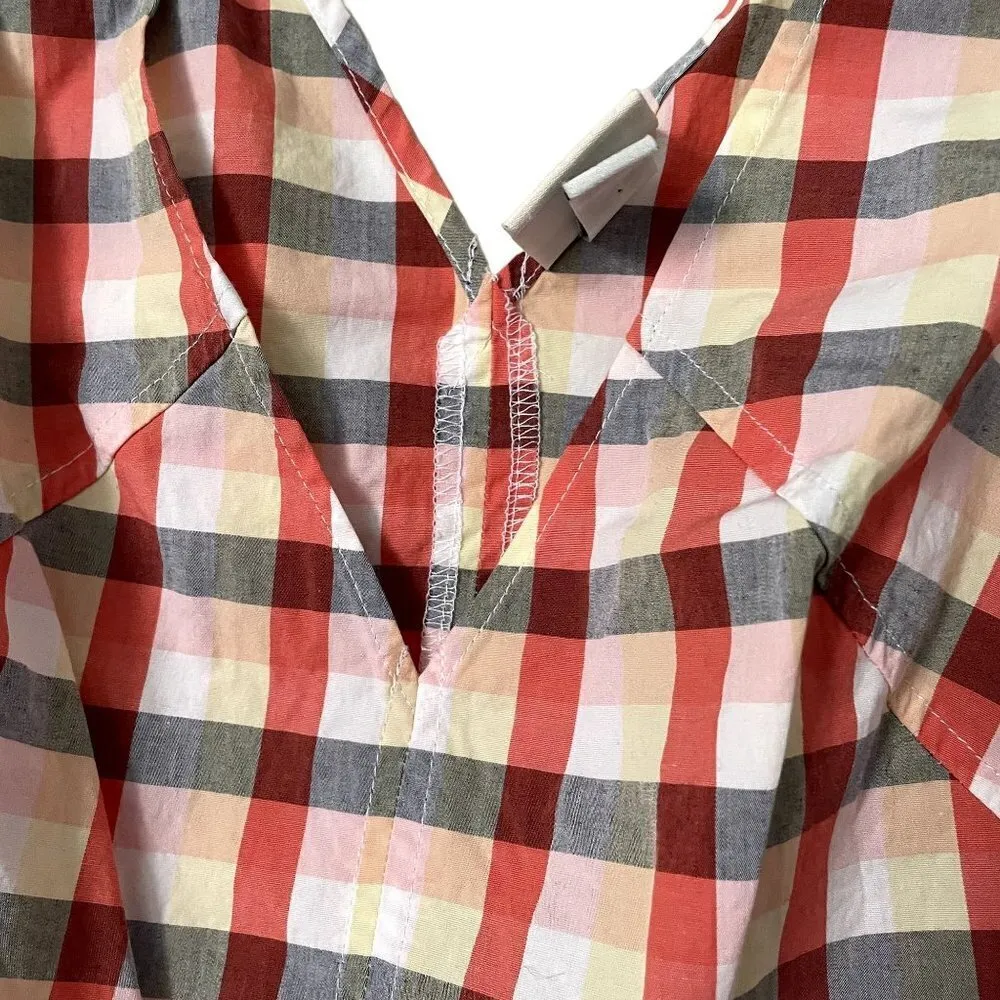 checkered farmer v-neck summer sundress sleeveless embroidery - Image 5