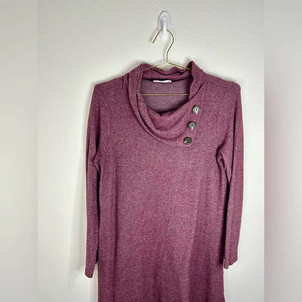 French Grey Women’s Large Burgundy Cowl Neck Button Sweater Dress 36” Length - Image 5