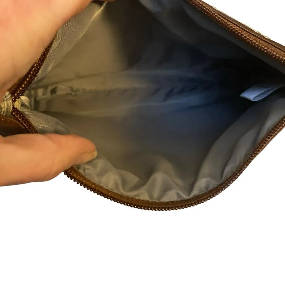 Darzzi womens light gray chunky yarn crochet bag clutch purse pouch leather trim - Image 2