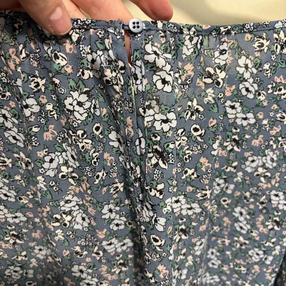 Max Studio Blue Floral Print Crepe Ruched Sleeve Blouse Lightweight 2X Cottage - Image 8