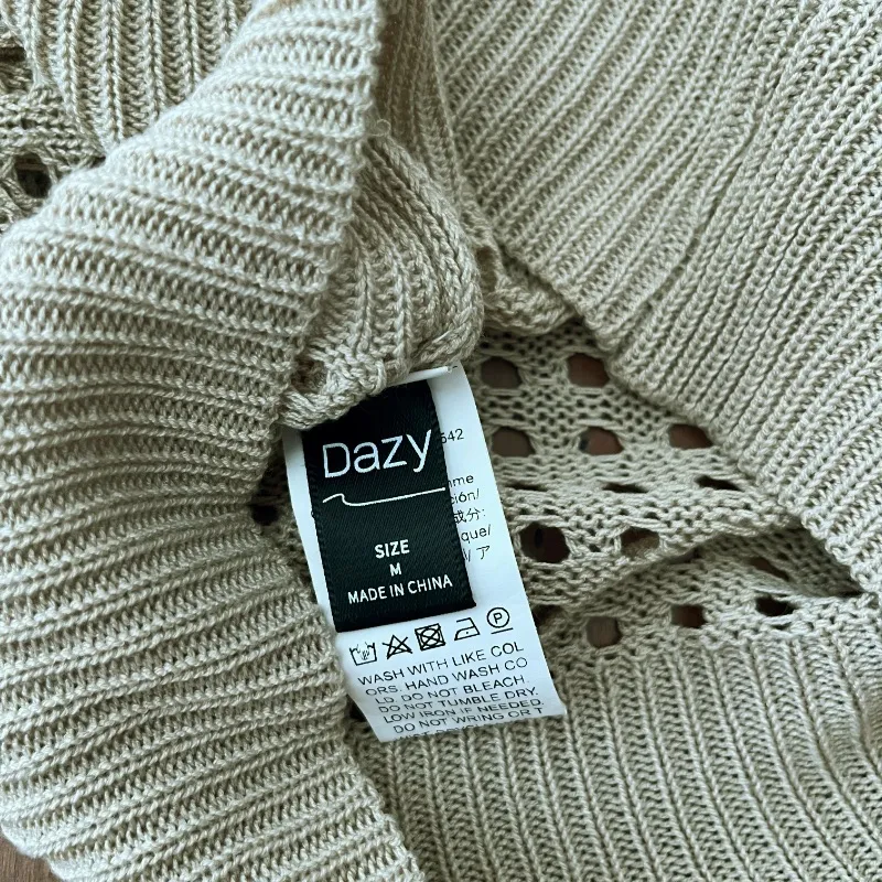 DAZY Tan Open Knit‎ High Neck Sleeveless Top Size M - Image 2