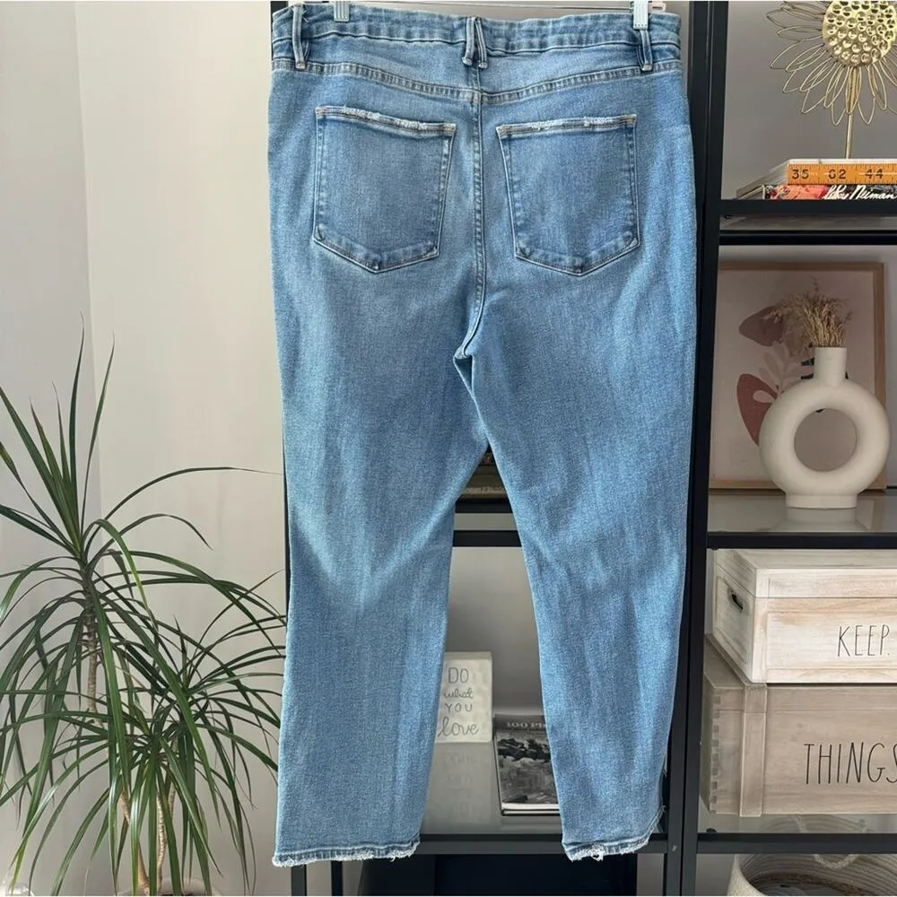 Good American Blue Slim Leg Slit Distressed Knees High Rise Jeans Women’s 18 - Image 4