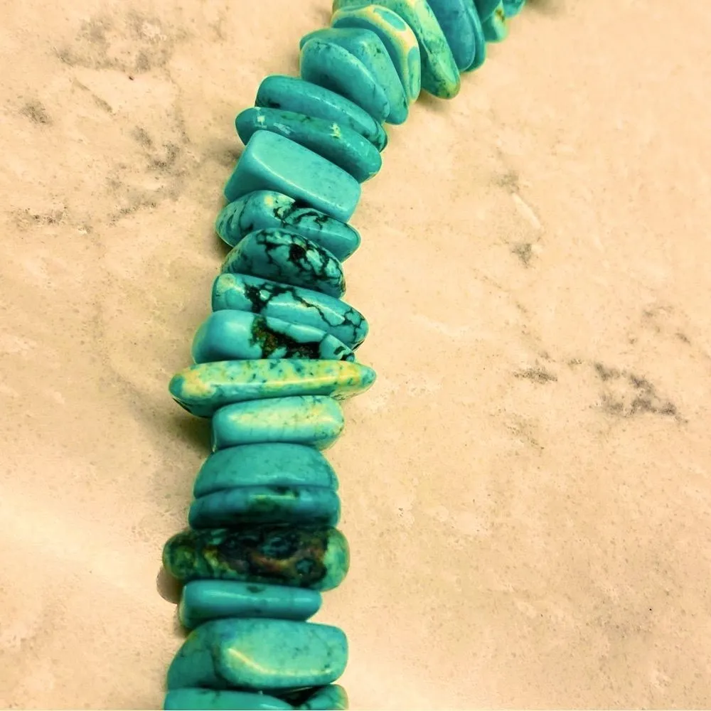 Artisan Turquoise-colored Nugget Slab Heishi Statement Necklace - Image 4