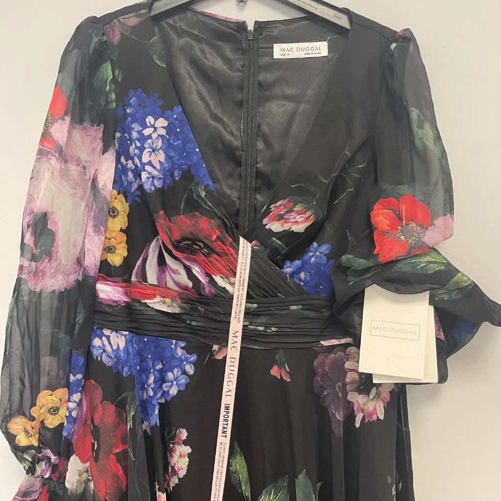 Mac Duggal Bishop Sleeve Floral Print Dress, Size 14 - NWT - Image 6