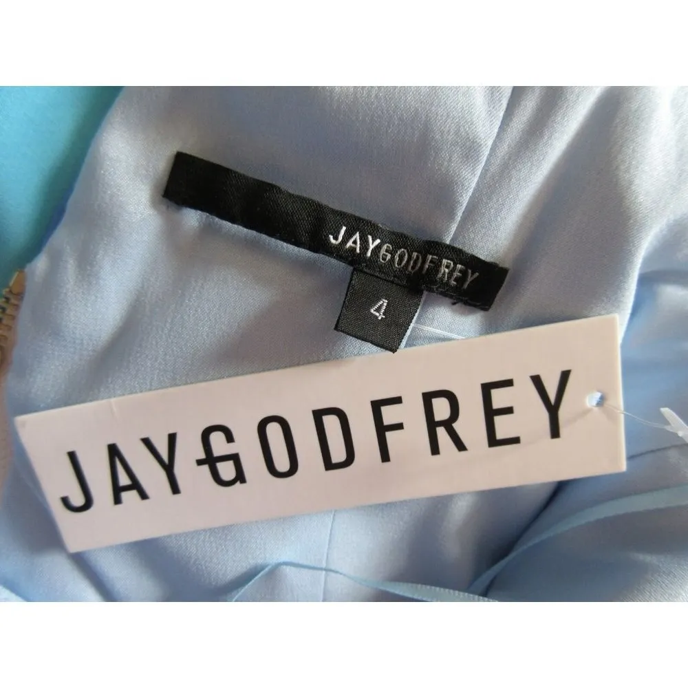 NWT Jay Godfrey Sinclair Blue Teal Ombre Chiffon Slit Front Maxi Dress Gown 4 - Image 11