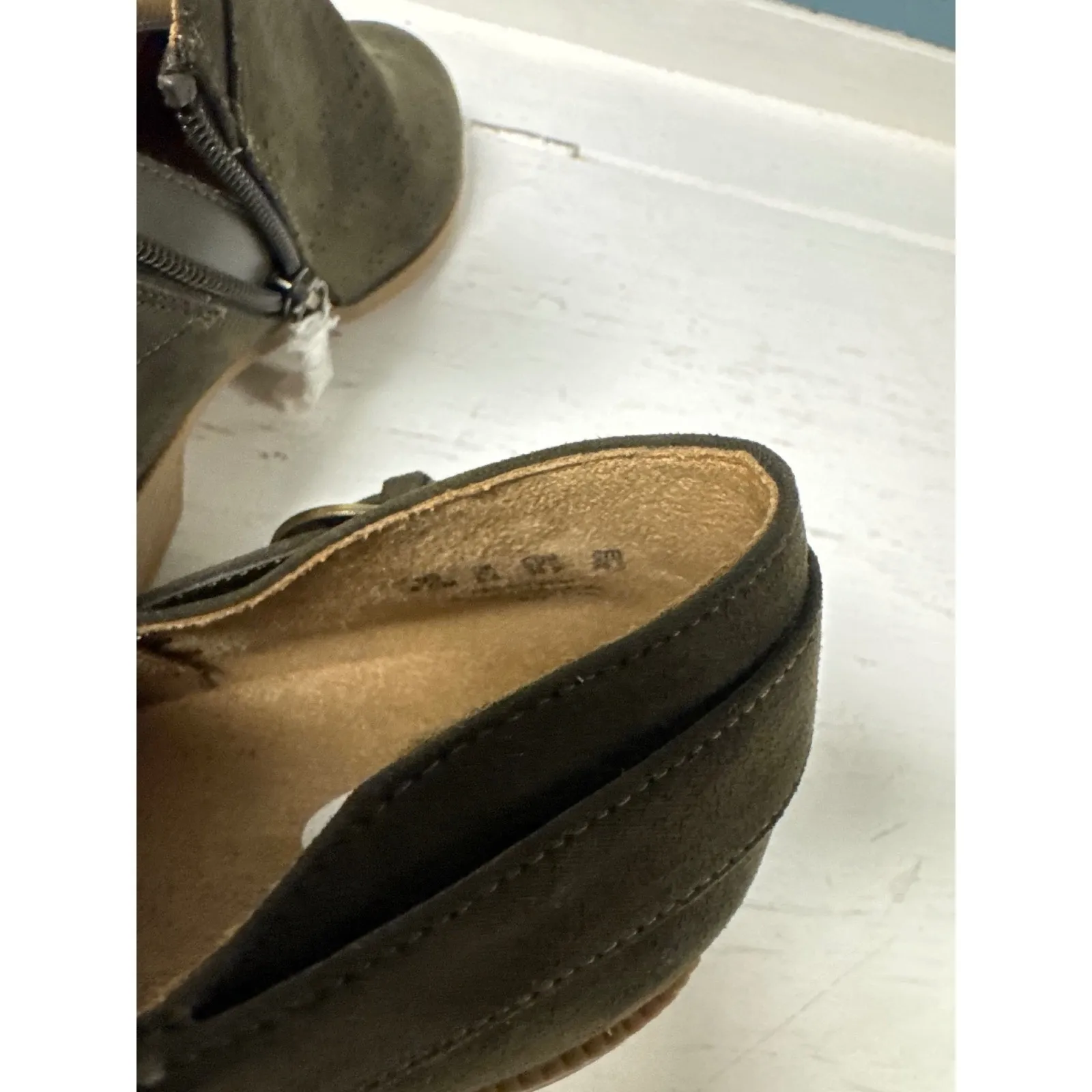 Dr. Scholl's Olive Green Perforated Faux Suede Buckle Ankle Booties‎ Women's Size 9 - Image 9