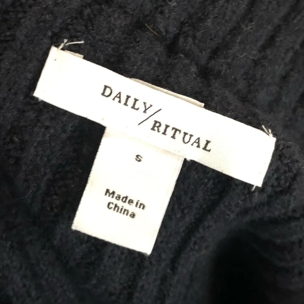 Daily Ritual Black Ribbed Knit Fitted Midi Pencil Skirt S - Image 4