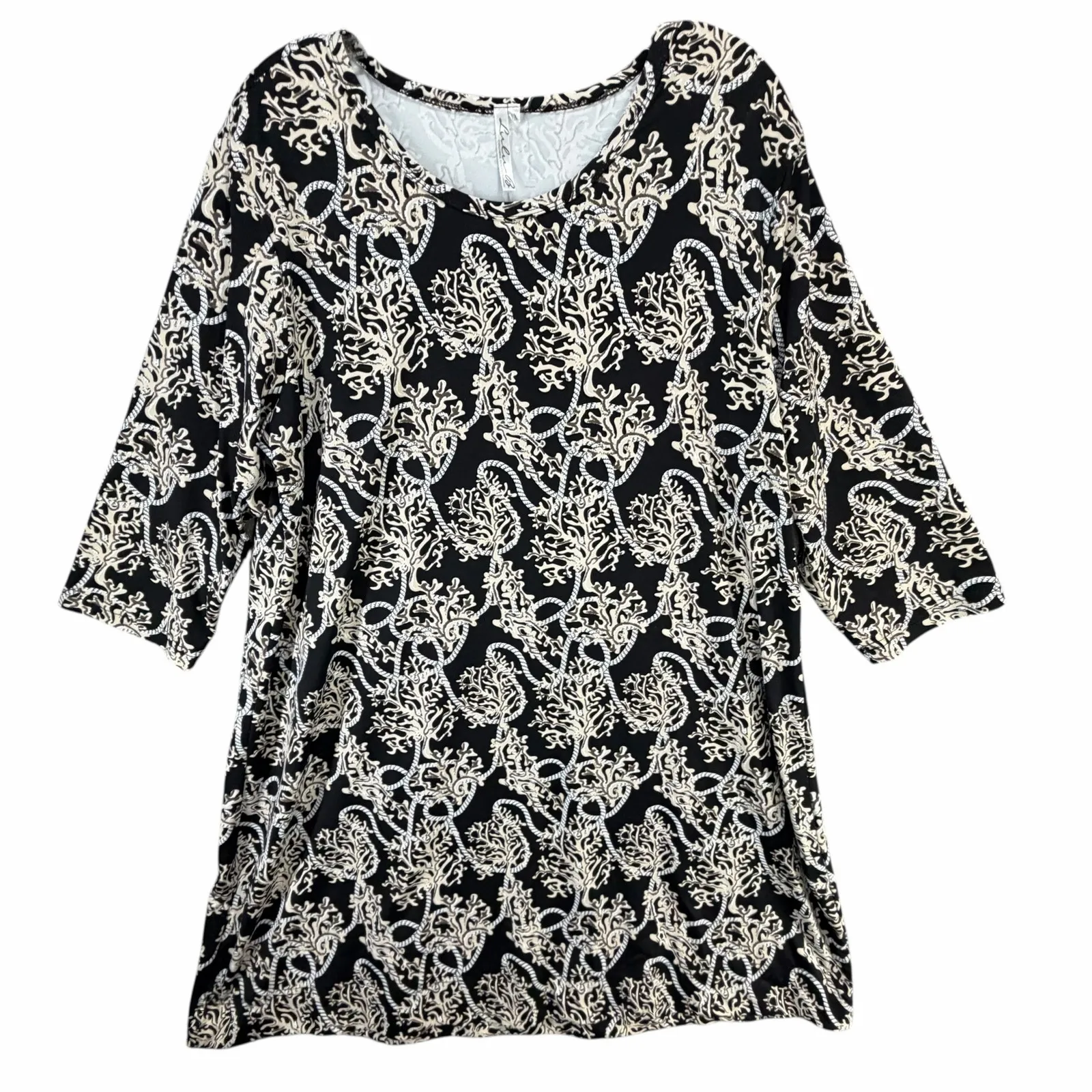 Lulu B Shift Travel Dress Womens 1X Black Beige Nautical Coral Rope Resort Beach - Image 2