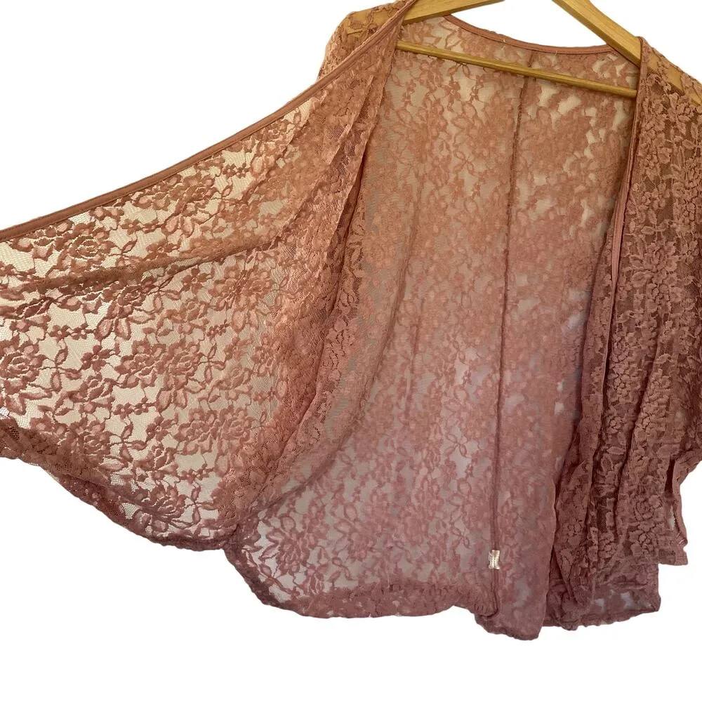 pink lace knit cardigan flowy sleeves one size women's top casual floral light - Image 4