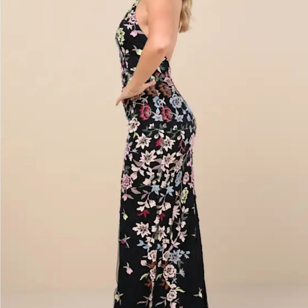 Lulus Infinite Praise Black 3d Floral Embroidered Halter Maxi Dress - Image 6