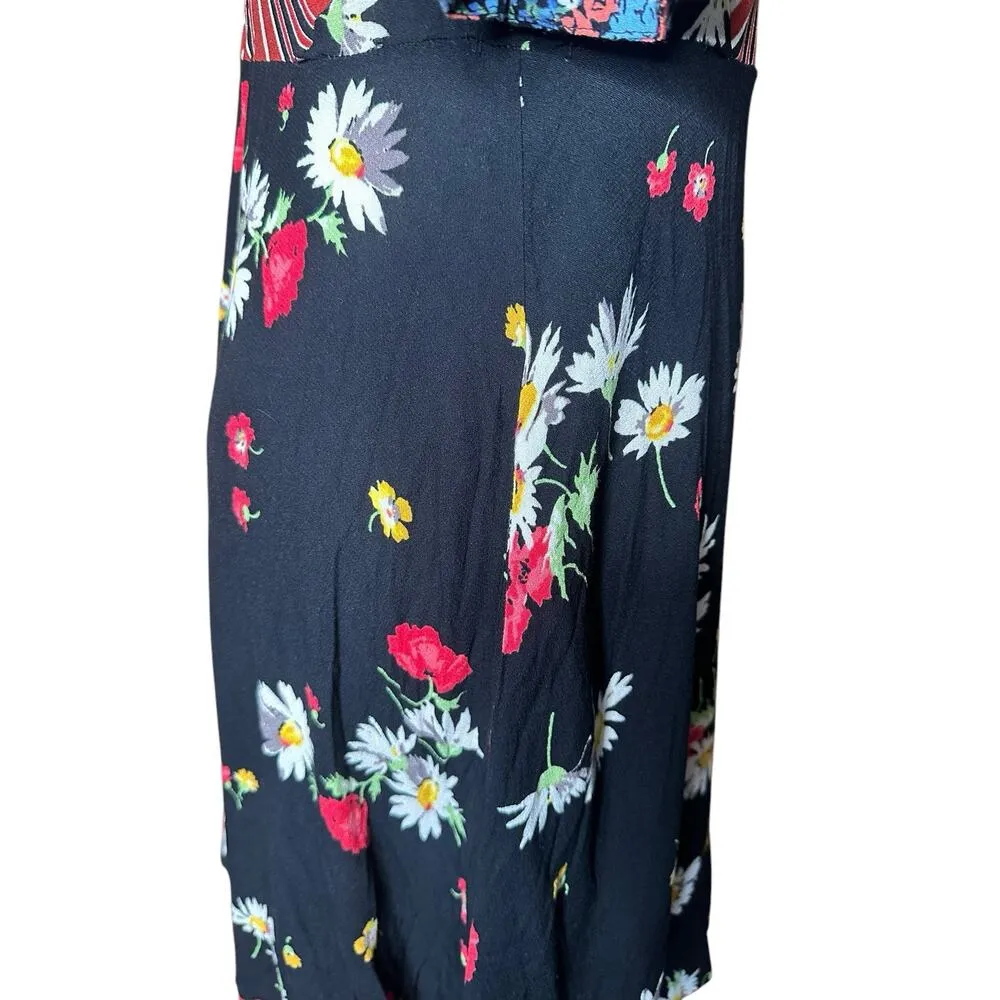 Free People Mix It Up Printed Patchwork Stripe Floral Mini Dress Hippie Boho 8 - Image 10