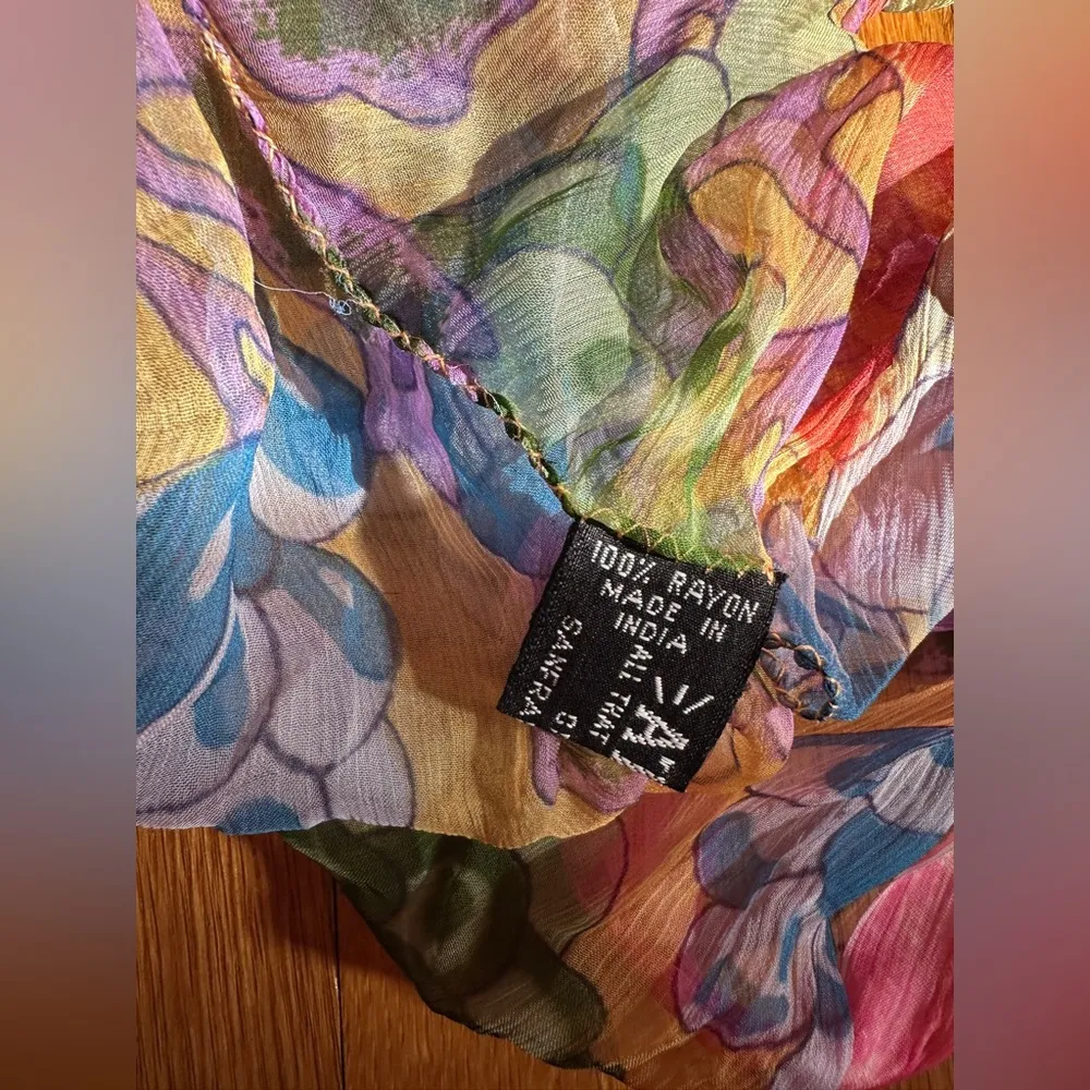 Vintage ATG (All That Glitters) Rayon Chiffon Rectangle Fruit Scarf Yellow - Image 2