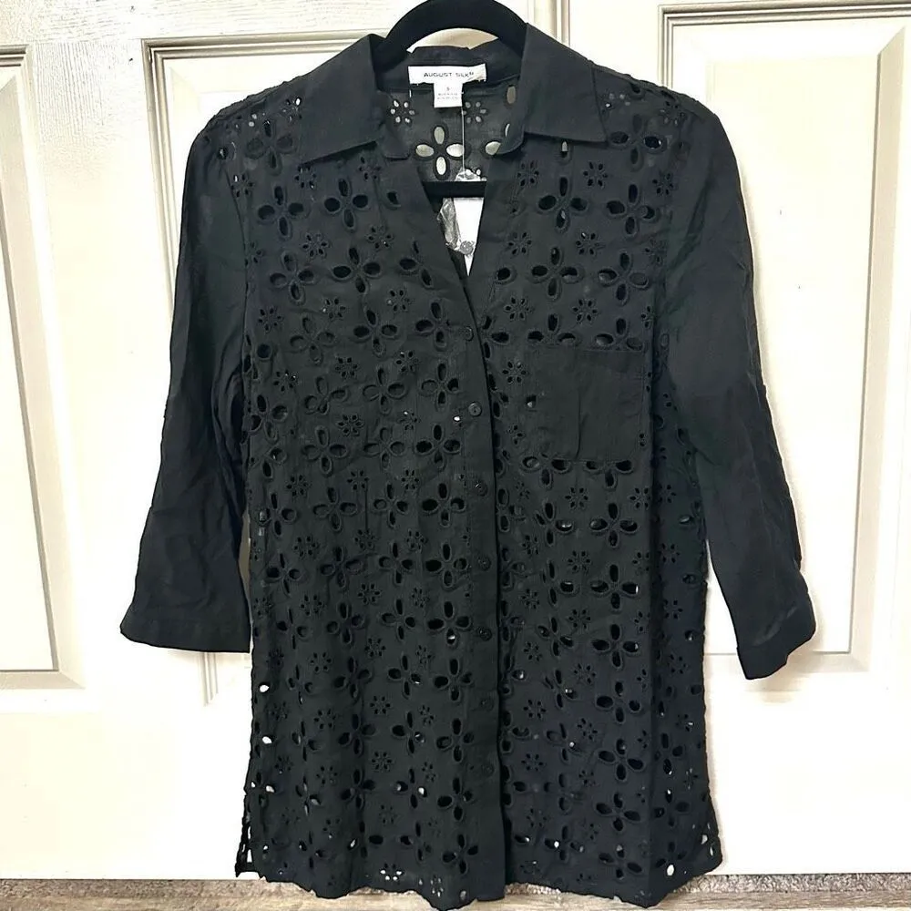 August Silk black long sleeved cut out shirt/dress - Image 9