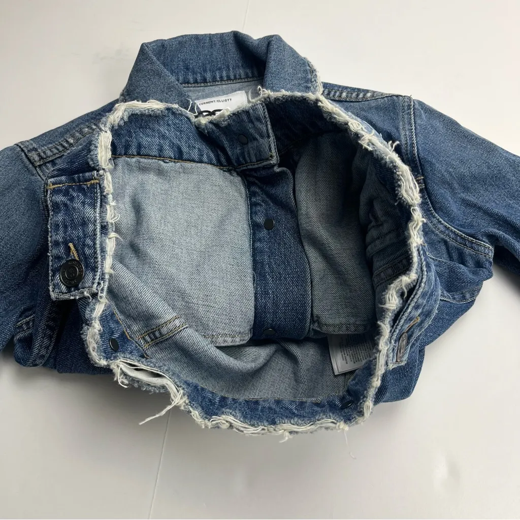 Current/Elliott The Baby Trucker Blue Classic Casual Denim Jean Jacket‎ SZ 0 NEW - Image 12