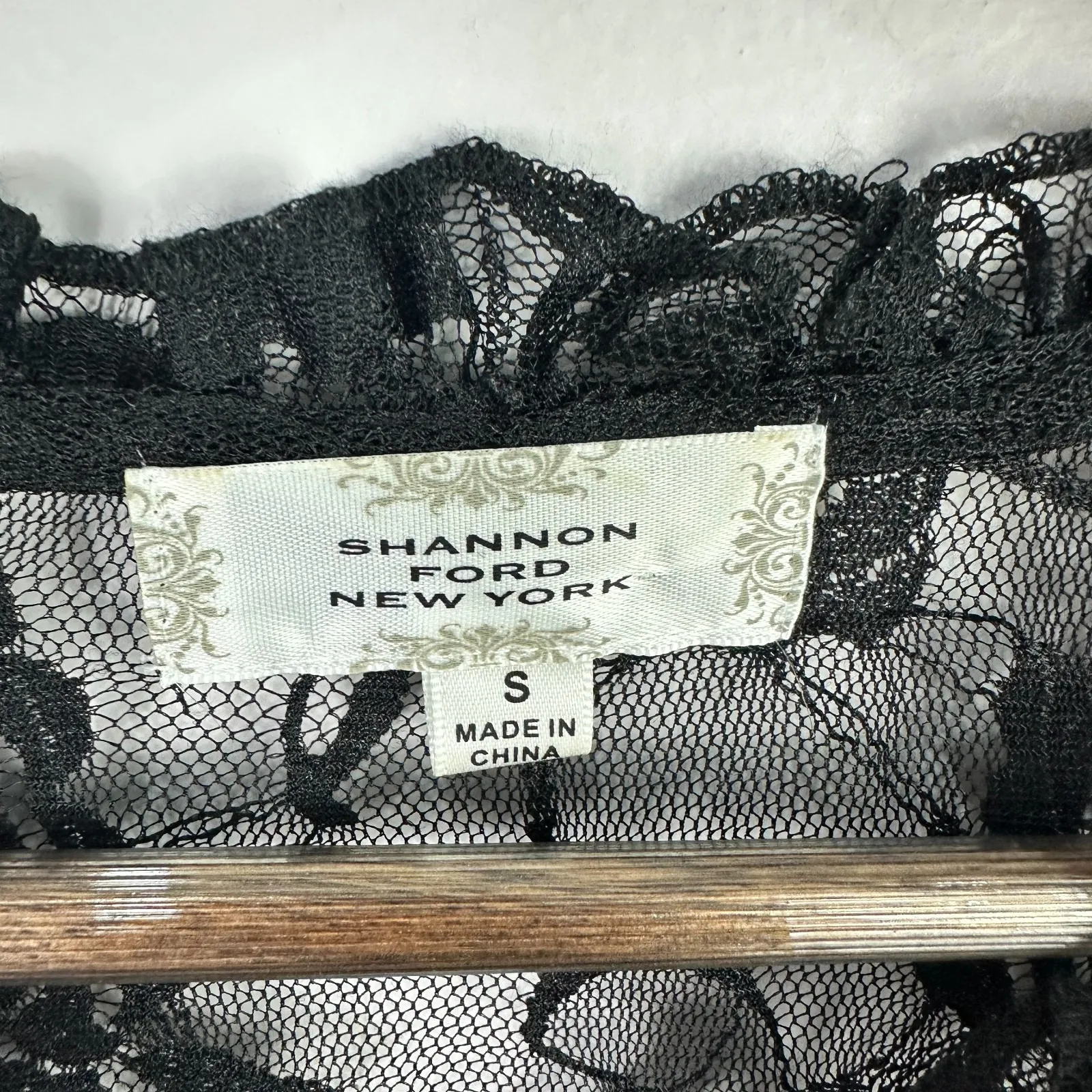 Shannon Ford New York S Black Lace Sheer Bell Sleeve Top Whimsigoth Fairy Grunge - Image 2