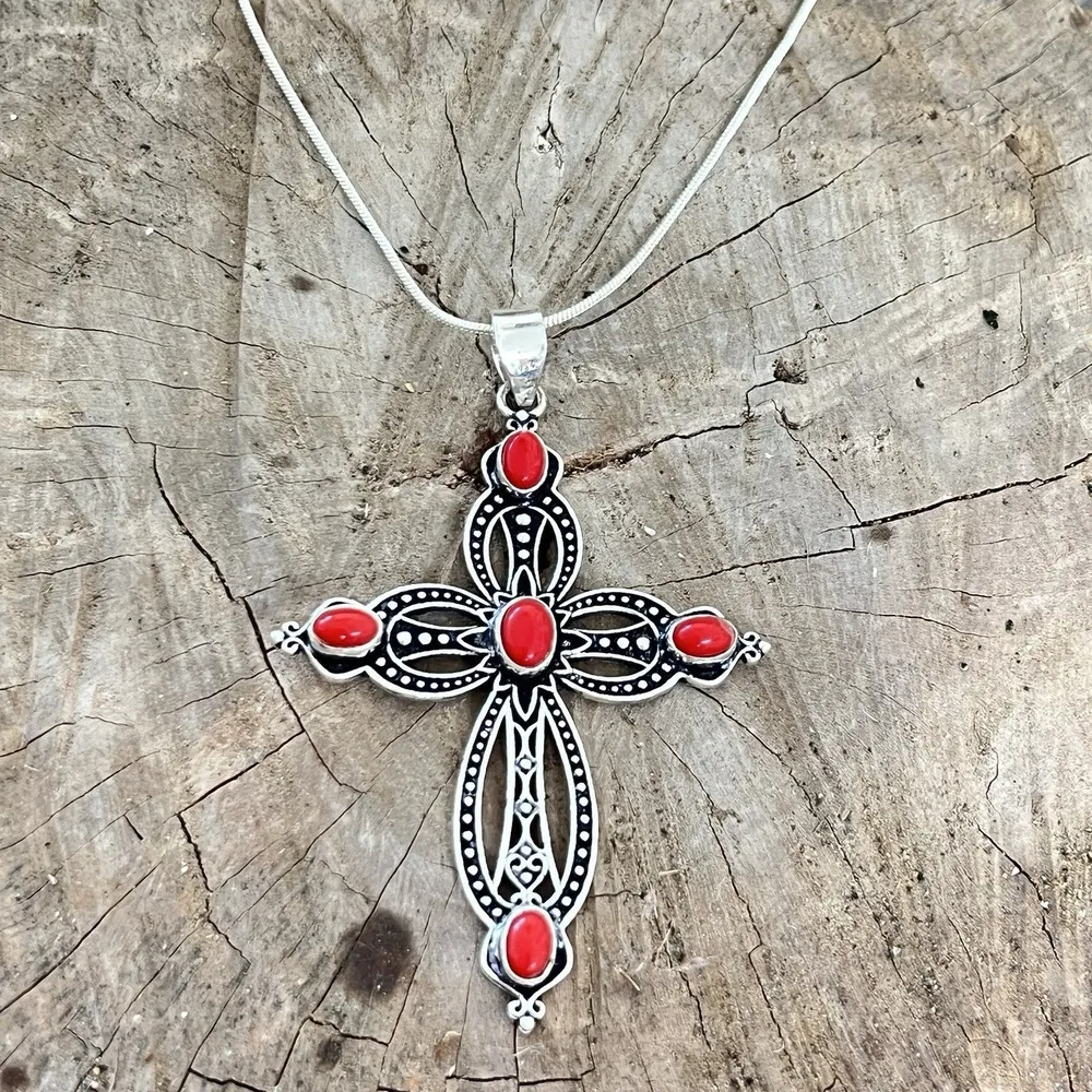 925 Sterling Silver Italian Coral Necklace Handmade Gemstone Womens Jewelry Red - Image 2