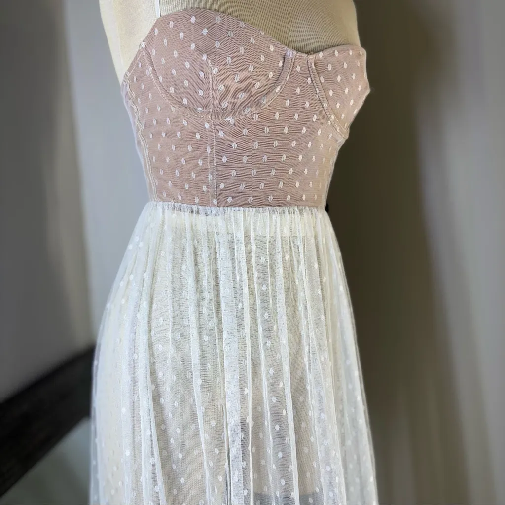 White Fox Boutique sheer Polka Dot maxi Dress in cream and White - Image 2