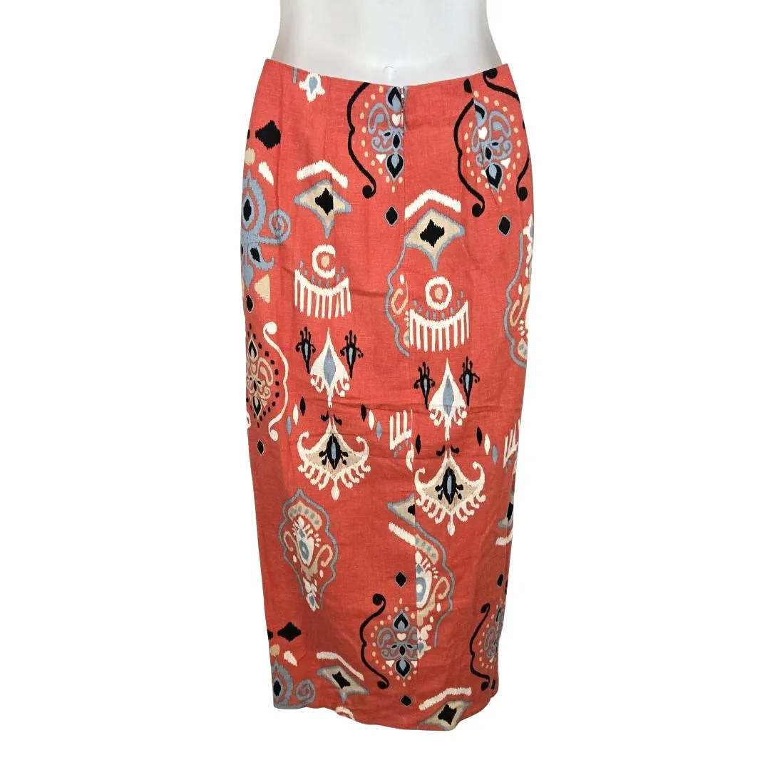 G by Giuliana Sugar Washed Linen Blend Sarong Skirt Size 0 NWOT Chile Orange - Image 2